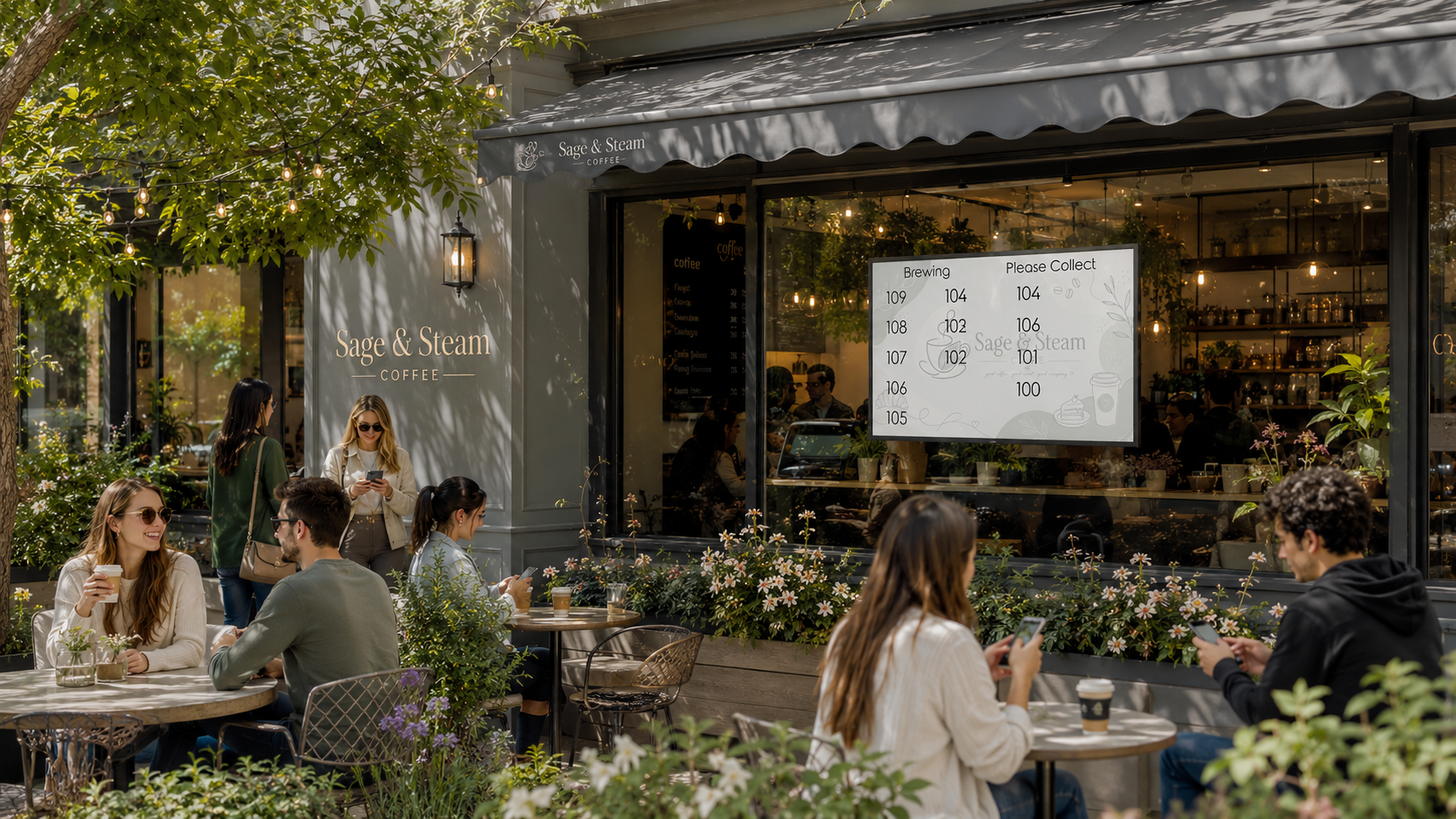 Q-Call customer display in a cafe environment